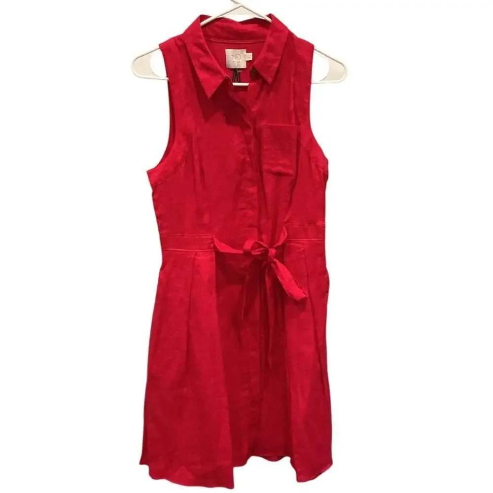 HD In Paris Anthro Womens Printemps Linen Dress Bright Pink US 6 Bright Pink - Picture 3 of 13